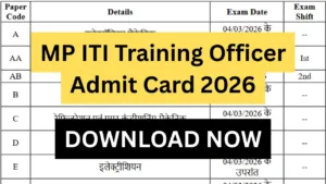 MP ITI Training Officer Admit Card 2026