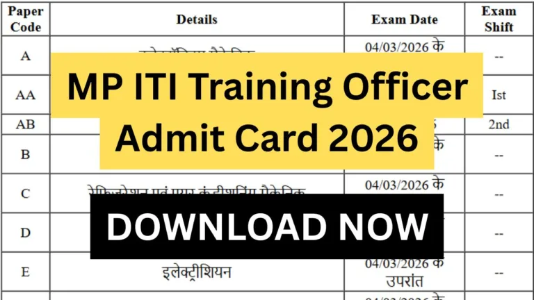 MP ITI Training Officer Admit Card 2026